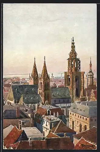 Künstler-AK J. Marschall: Heilbronn a. N., Blick auf die Kilianskirche