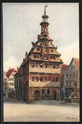 Künstler-AK J. Marschall: Esslingen, Blick zum alten Rathaus