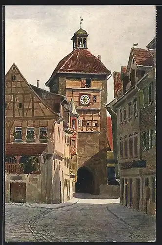 Künstler-AK Esslingen a. N., Wolfs-Tor mit Uhrenturm