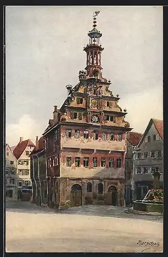 Künstler-AK J. Marschall: Esslingen, Blick zum alten Rathaus