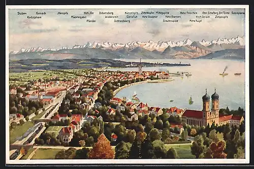 Künstler-AK Friedrichshafen, Panorama-Ansicht nach einer Zeichnung von J. Marschall