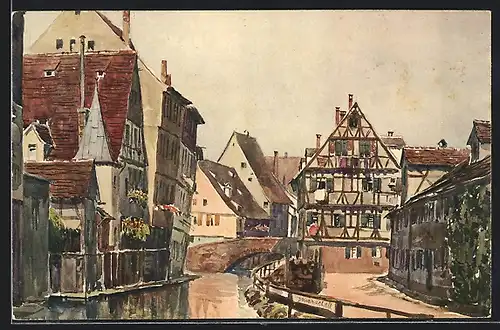 Künstler-AK Alt-Ulm a. D., Partie an der Blau