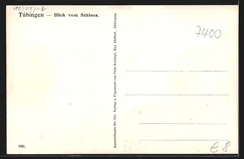 Künstler-AK J. Marschall: Tübingen, Blick vom Schloss auf die Ortschaft