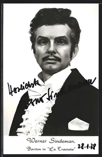 AK Opernsänger Werner Sindeman in La Traviata, Autograph