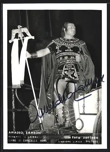 AK Opernsänger Amadeo Zambon als Radames in Aida, Autograph