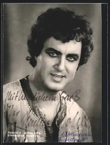 AK Opernsänger Rüdiger Wohlers mit geschminkten Augen, mit original Autograph