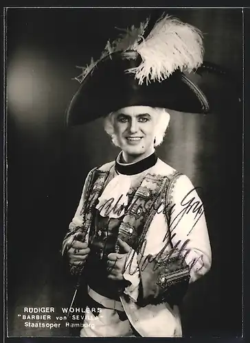 AK Opernsänger Rüdiger Wohlers als Barbier von Sevilla, mit original Autograph
