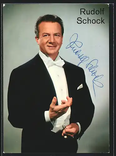 AK Opernsänger Rudolf Schock in Anzug und Fliege, mit original Autograph