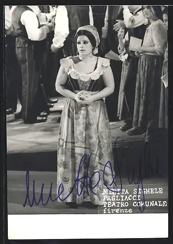 AK Opernsängerin Mietta Sighele als Pagliacci, mit original Autograph