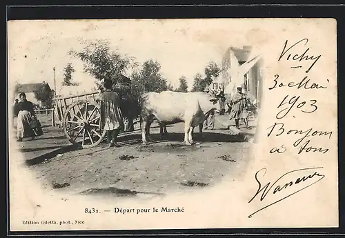 AK Ochsengespann beim Aufbruch zum Markt
