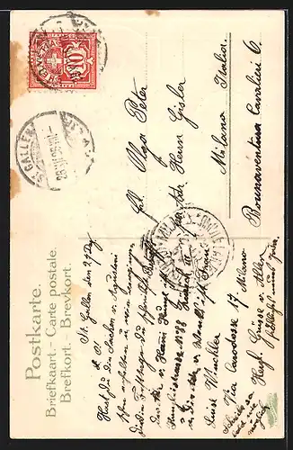 Künstler-AK Mädchen mit Blumen, Hufeisen, Dackel - Neujahrsgruss