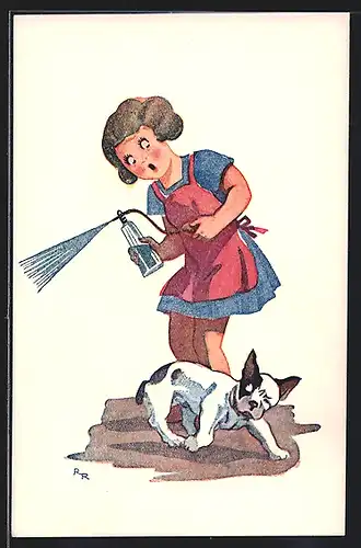 AK Kleine Hausfrau mit noch nicht stubenreinem Hund
