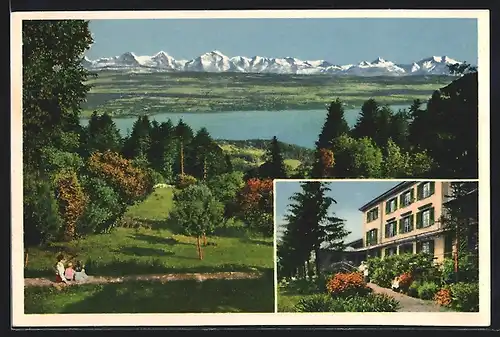 AK Twannberg ob Bielersee, Kurhaus Twannberg mit Blick auf See und Berneralpen