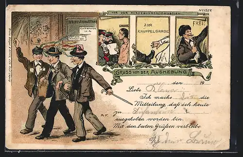 AK Gruss von der Musterung, Aushebungskommission, Knüppelgarde