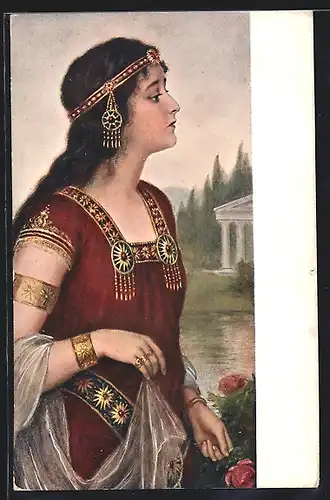 Künstler-AK sign. Hering: Esther mit Schmuck