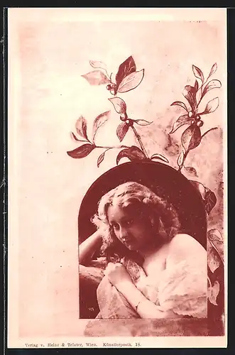 AK Schöne Dame in weissem Kleid, Jugendstil