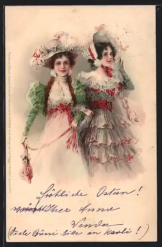Künstler-AK Meissner & Buch (M&B) Nr. 1068: Zwei Fräuleins in hübschen Kleidern
