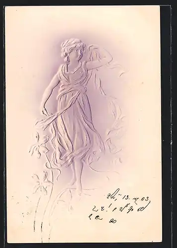 AK Jugendstil, antike weibliche Figur