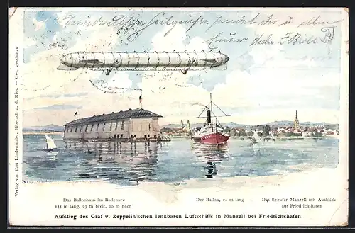AK Manzell bei Friedrichshafen, Aufstieg des Graf v. Zeppelinschen Luftschiffs