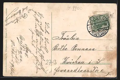 AK Plauen, Innenansicht eines Gasthauses, Mit Liedtext Plau`n bleibt Paun`n