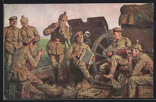 AK Soldaten musizieren hinter der Front