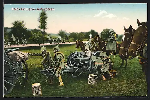 AK Soldaten beim Feld-Artillerie-Aufprotzen