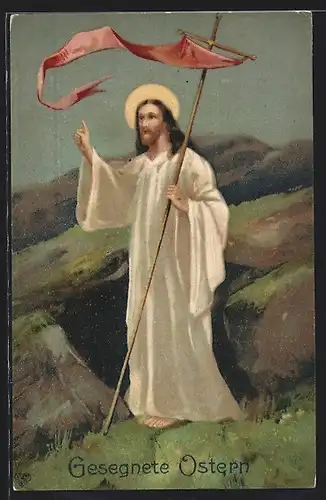 AK Jesus am Eingang seines Grabes zu Ostern