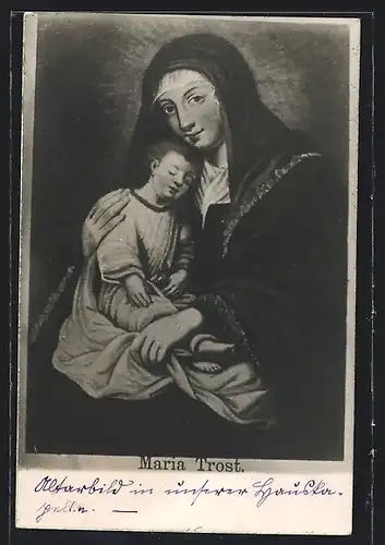 AK Maria Trost, Heilige Maria hält das schlafende Jesuskind auf dem Arm
