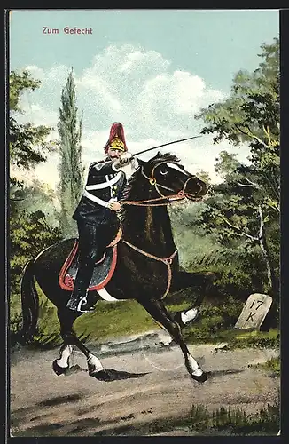 AK Kavallerie Soldat zu Pferd auf dem Weg ins Gefecht