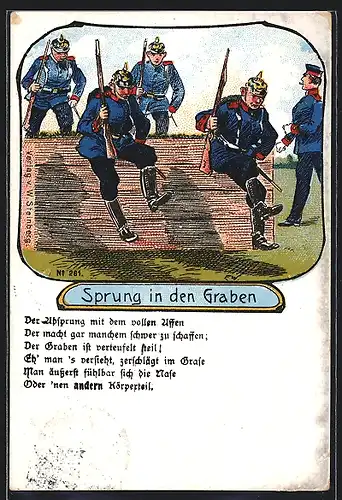 AK Soldaten der Infanterie springen in den Graben