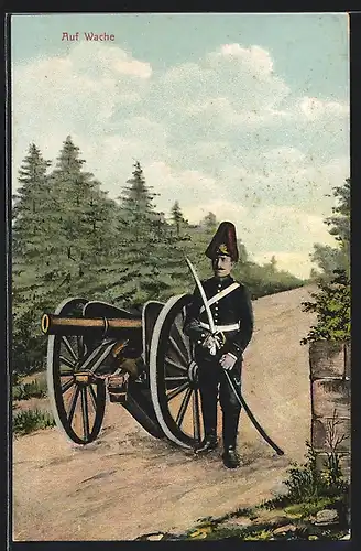 AK Soldat der Artillerie mit seiner Kanone auf Wache