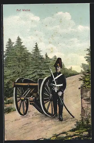 AK Artilleriesoldat mit Kanone steht Wache