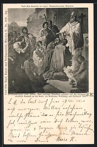 Künstler-AK Schutzpatron der heilige Bonifaz segnet Gläubige