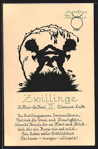 AK Sternzeichen Zwillinge, Geboren 21. Mai u. 20. Juni, Element Luft