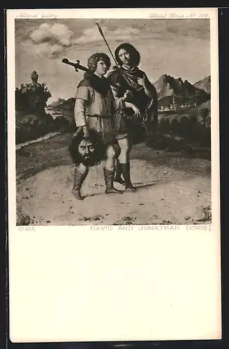Künstler-AK David und Jonathan mit abgeschlagenem Kopf in der Hand