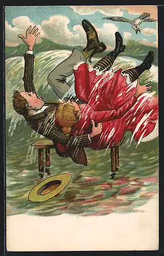 AK Flut, Liebespaar wird von Wellen überrascht