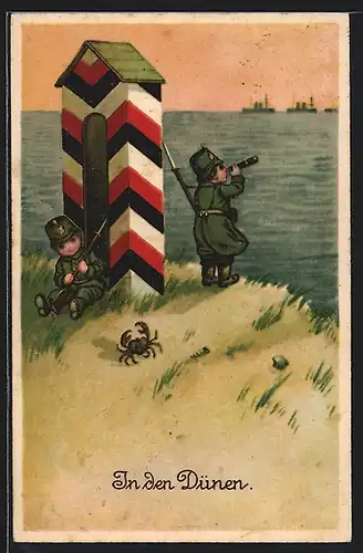 AK Jungen als Soldaten auf Wachposten an der Küste