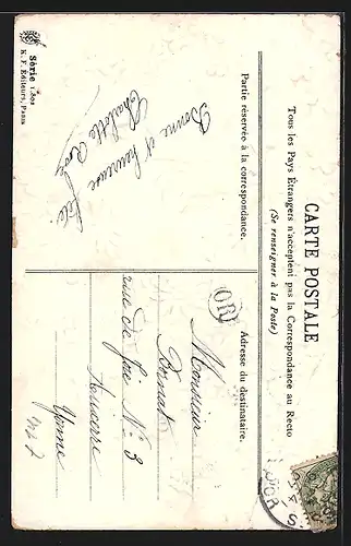 AK Menschen reichen sich die Hände in einem Herz aus Margeriten mit Vergissmeinnicht