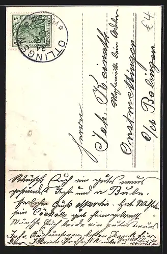 AK Taube fliegt mit Hufeisen aus roten Blüten