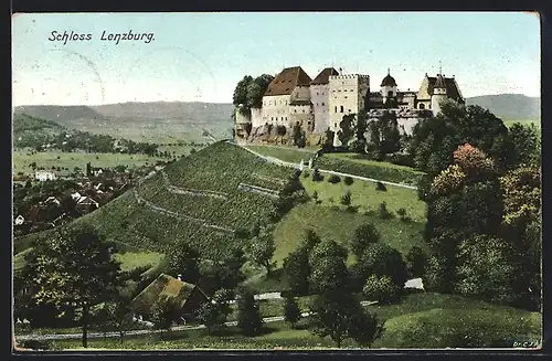 AK Lenzburg, Panoramablick auf das Schloss