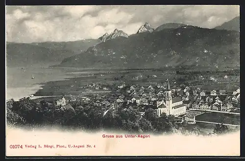 AK Unter-Aegeri, Teilansicht mit Kirche