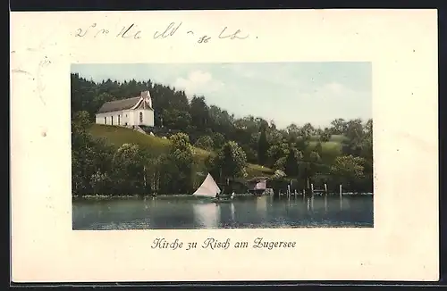 AK Risch am Zugersee, Uferpartie mit Kirche