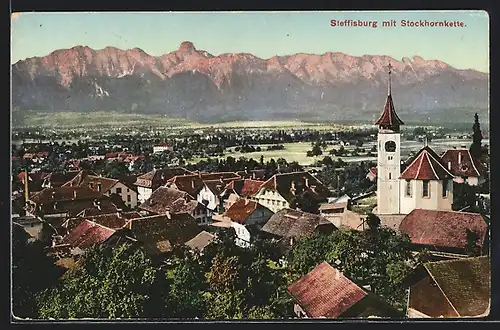 AK Steffisburg, Teilansicht mit Kirche und Stockhornkette