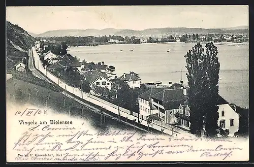 AK Vingelz am Bielersee, Ortsansicht mit Bahnstrecke