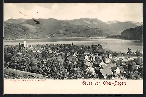 AK Ober-Aegeri, Teilansicht mit Bergen