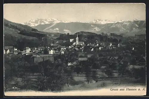 AK Hausen a. A., Teilansicht mit Bergen