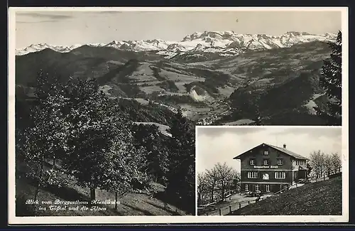 AK Hörnli-Kulm, Blick vom Berggasthaus Hörnlikulm ins Tösstal und die Alpen