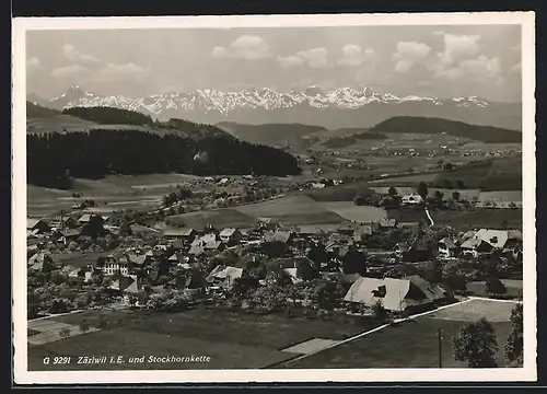 AK Zäziwil, Totalansicht aus der Vogelschau mit Blick auf die Stockhornkette