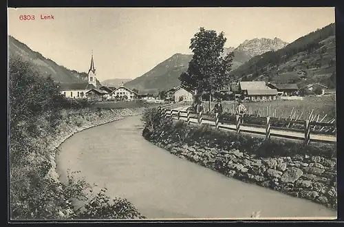 AK Lenk, Uferpartie mit Kirche