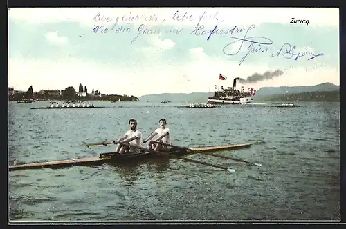 AK Zürich, Ruderpartie mit Dampfer
